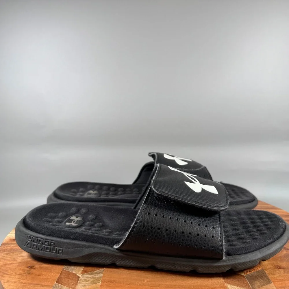 Under Armour Ignite VI Mens Black White Adjustable Slide Sandals Size 7